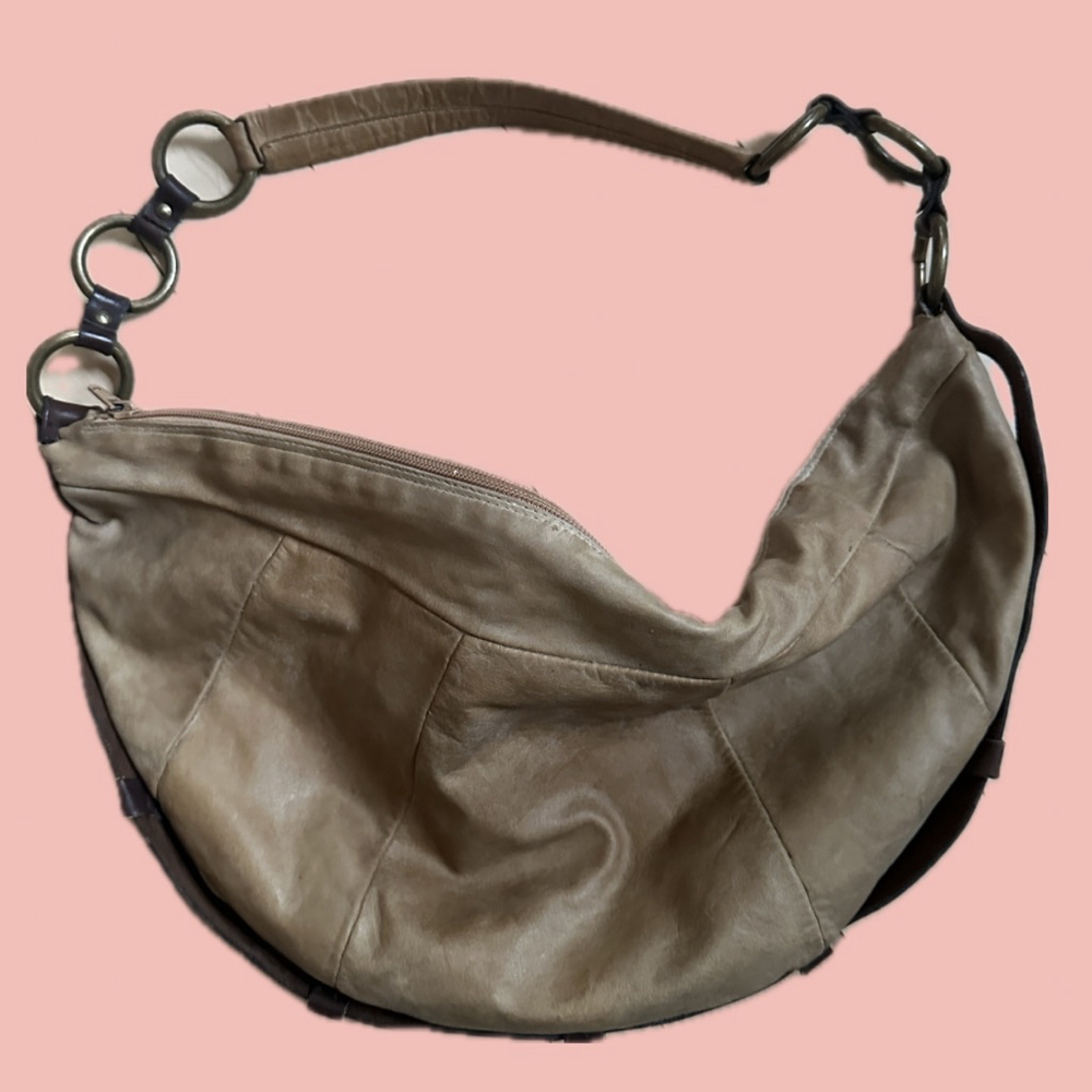 Vintage Leather Moon Shoulder Bag – Made in Canada, Slouchy Crescent Shape